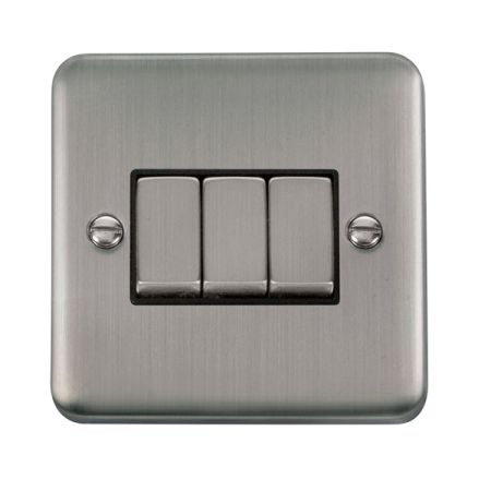 Click Deco Plus Satinless Steel 3 Gang Light Switch Black Insert DPSS413BK