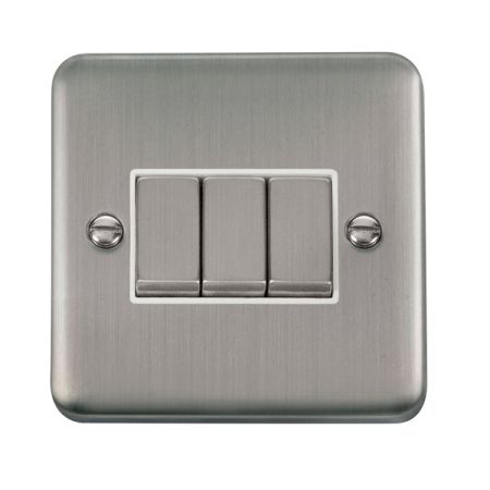 Click Deco Plus Satinless Steel 3 Gang Light Switch White Insert DPSS413WH