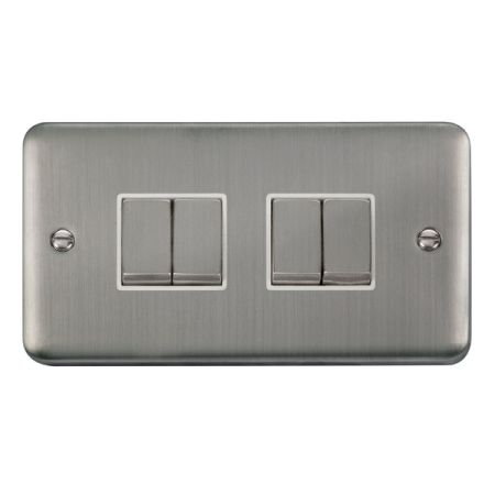 Click Deco Plus Satinless Steel 4 Gang Light Switch White Insert DPSS414WH