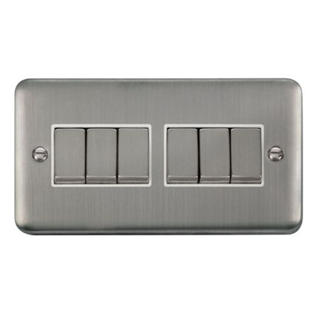 Click Deco Plus Satinless Steel 6 Gang Light Switch White Insert DPSS416WH
