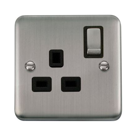 Click Deco Plus Stainless Steel 13A Single Socket Black Insert DPSS535BK