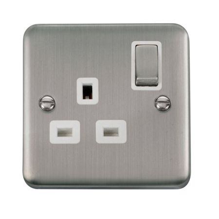 Click Deco Plus Stainless Steel 13A Single Socket White Insert DPSS535WH