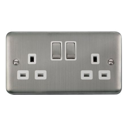 Click Deco Plus Stainless Steel 13A Double Socket White Insert DPSS536WH