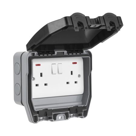 Elex Weatherguard IP66 ELEX/WP2GSS Double Switched Socket & Neon Indicator