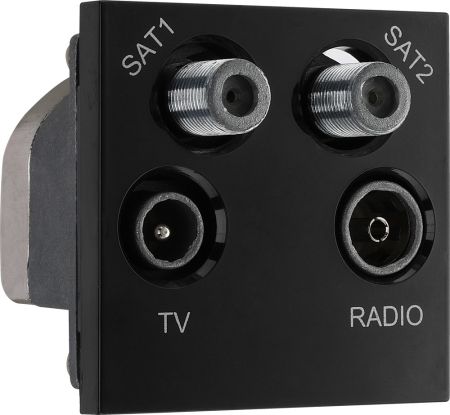 BG EMTVFMSAT2B Black 2 Module 1x IEC TV 1x IEC Female Radio 2x Satellite Euro Module Screened Outlet