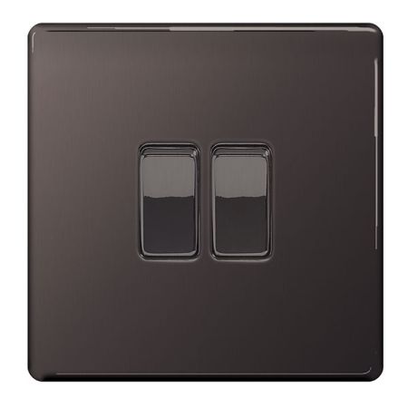 BG Nexus Flatplate Screwless Black Nickel Single 2 Gang 2 Way Light Switch | FBN42