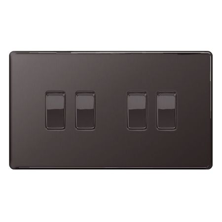 BG Nexus Flatplate Screwless Black Nickel 4 Gang 2 Way Light Switch | FBN44