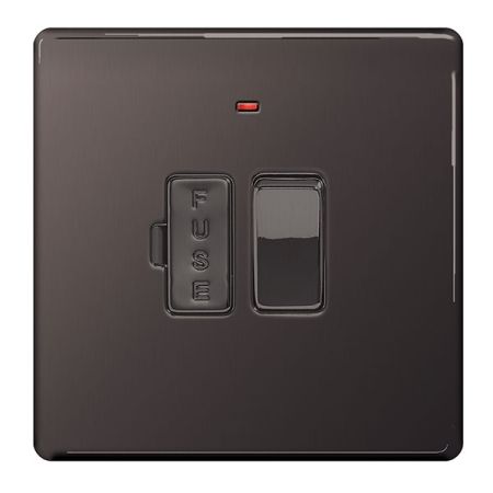 BG Nexus Flatplate Screwless Black Nickel Switched 13A Fused Connection Unit & Neon | FBN52