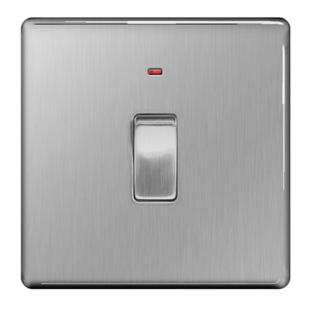 BG Nexus Flatplate Screwless Brushed Steel 20a DP Switch & Power Indicator | FBS31
