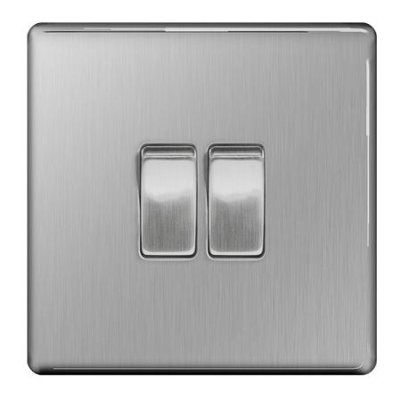 BG Nexus Flatplate Screwless Brushed Steel Single 2 Gang 2 Way Light Switch | FBS42