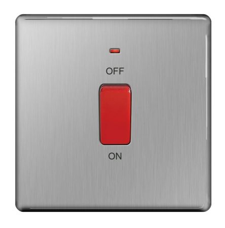 BG Nexus Screwless Brushed Steel 45A Single Cooker Switch with Power Indicator | FBS74