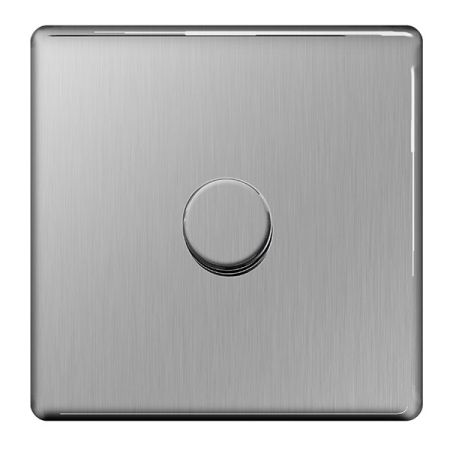 BG Nexus Flatplate Screwless Brushed Steel 1G 2W LED Dimmer Switch | FBS81