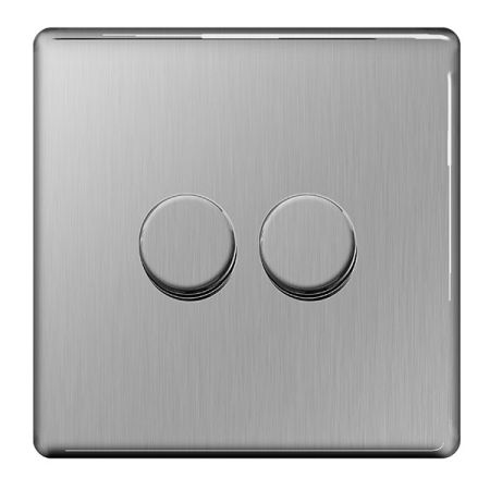 BG Nexus Flatplate Screwless Brushed Steel 2G 2W LED Dimmer Switch | FBS82
