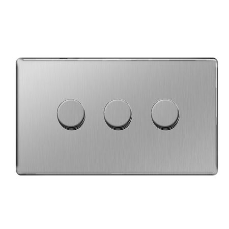 BG Nexus Flatplate Screwless Brushed Steel 3G 2W LED Dimmer Switch | FBS83