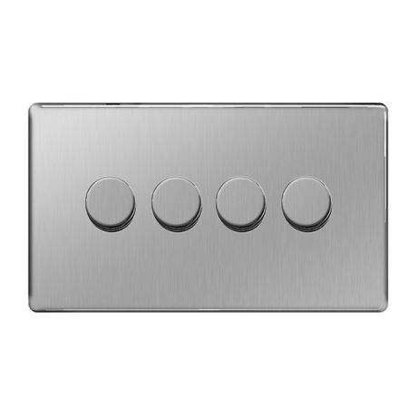 BG Nexus Flatplate Screwless Brushed Steel 4G 2W LED Dimmer Switch | FBS84
