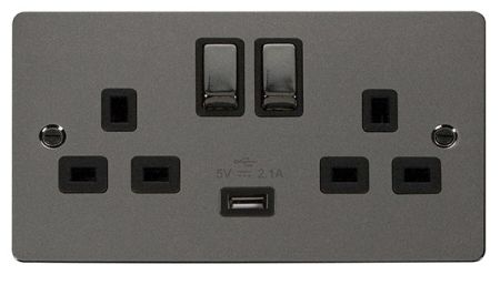 Click Define Black Nickel USB Double Switched Socket | FPBN570BK