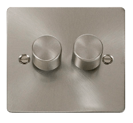 Click Define Brushed Steel 2 Gang 2 Way Dimmer Switch FPBS152