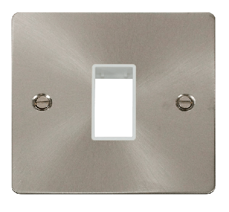 Click Define Brushed Steel Single Plate 1 Gang Aperture FPBS401WH