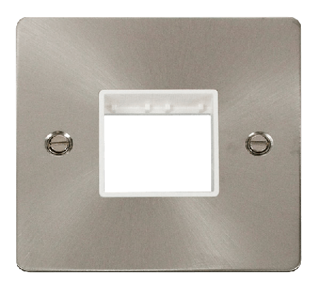 Click Define Brushed Steel Single Plate 2 Gang Aperture FPBS402WH