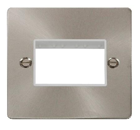 Click Define Brushed Steel Single Plate 3 Gang Aperture FPBS403WH