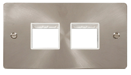 Click Define Brushed Steel Double Plate 4 Gang Aper FPBS404WH