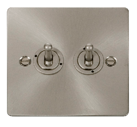 Click Define Brushed Steel 2 Gang 2 Way Toogle Switch FPBS422