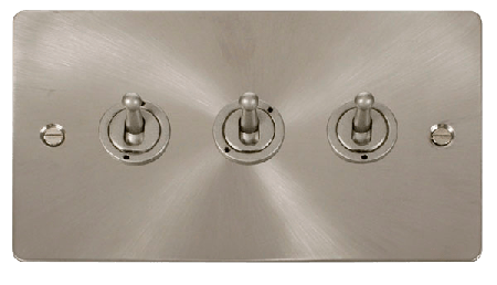 Click Define Brushed Steel 3 Gang 2 Way Toogle Switch FPBS423