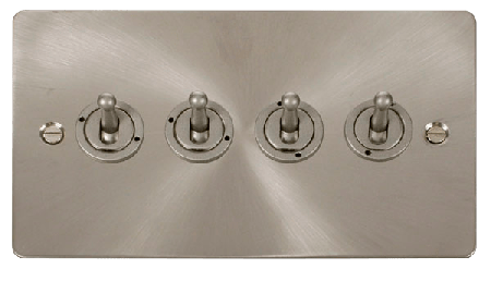 Click Define Brushed Steel 4 Gang 2 Way Toogle Switch FPBS424