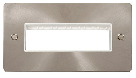 Click Define Brushed Steel Double Plate 6 Gang Aperture FPBS426WH