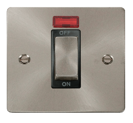 Click Define Brushed Steel 1 Gang 45A Double Pole Switch with Neon FPBS501BK