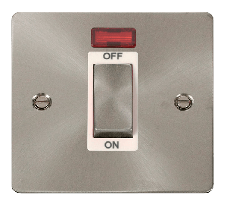 Click Define Brushed Steel 1 Gang 45A Double Pole Switch with Neon FPBS501WH