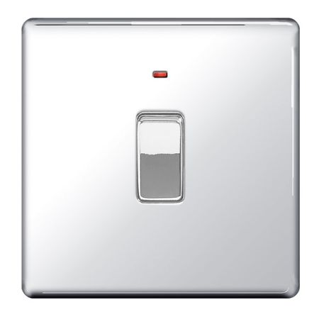 BG Nexus Flatplate Screwless Polished Chrome 20a DP Switch & Power Indicator | FPC31