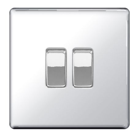 BG Nexus Flatplate Screwless Polished Chrome Single 2 Gang 2 Way Light Switch | FPC42