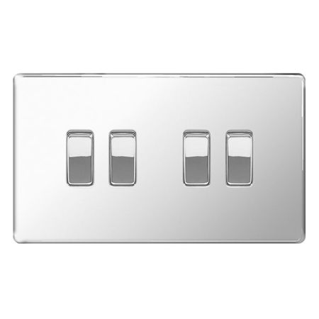 BG Nexus Flatplate Screwless Polished Chrome 4 Gang 2 Way Light Switch | FPC44