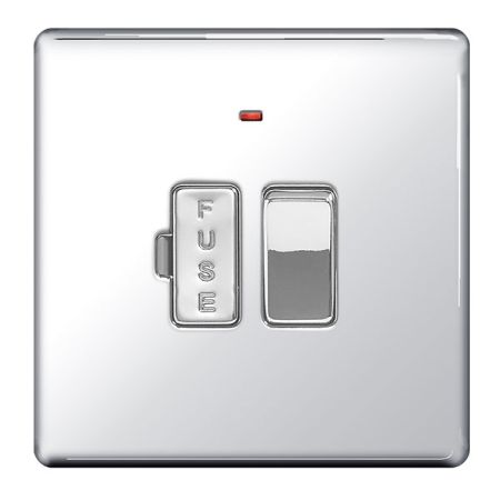 BG Nexus Flatplate Screwless Polished Chrome Switched 13A Fused Connection Unit & Neon | FPC52