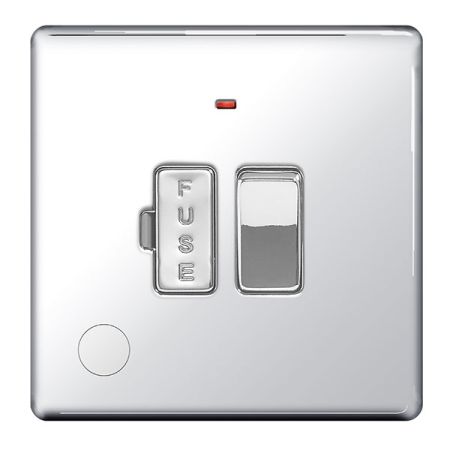 BG Nexus Flatplate Screwless Polished Chrome Switched 13A Fused Unit With Neon & Flex Outlet | FPC53