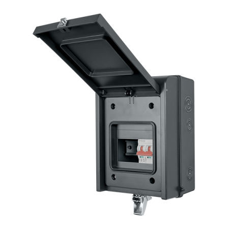 Elucian 5 Way IP65 Mini Metal Unit (Garage) with 100A Main Switch (3 Free Ways) Anthracite Grey | GUEB5MS3IP65