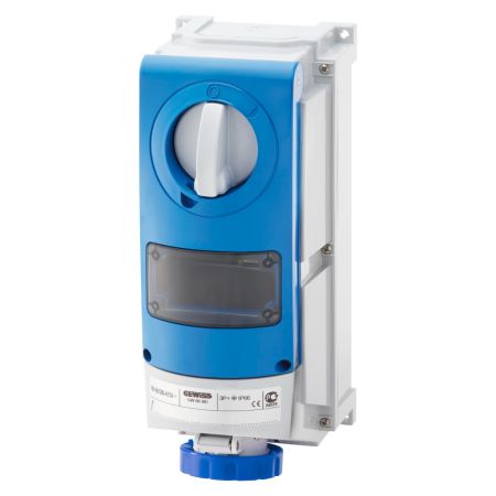 Gewiss 16A 2 Pole + Earth 230V Interlocked Switched Socket with RCD Compartment IP66 | GW66977