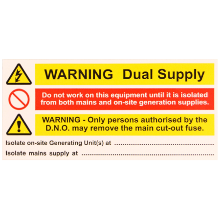 Industrial Signs Warning Dual Supply 130 x 60mm Self Adhesive Notice | IS8110SA