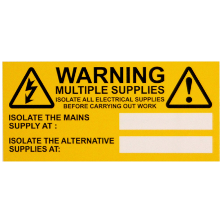 Industrial Signs Warning Multiple Supplies 130 x 60mm Self Adhesive Label | IS9410SA