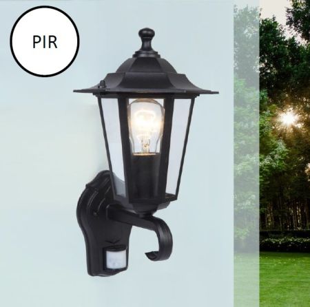 Lutec 1121S-PIR Corniche Die Cast Aluminium IP44 PIR Wall Lantern Black