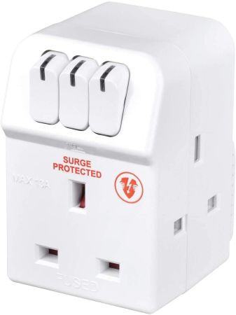 Masterplug 13A Individually Switched Surge Protected Adaptor | MSWRG3