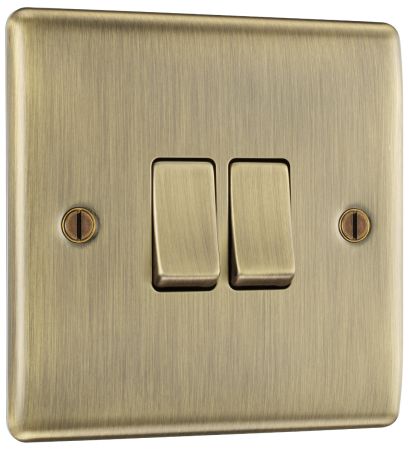 BG Nexus Metal Antique Brass Single 2 Gang 2 Way Light Switch | NAB42