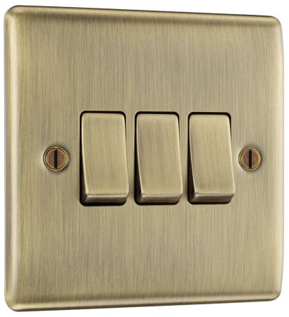 BG Nexus Metal Antique Brass Single 3 Gang 2 Way Light Switch | NAB43
