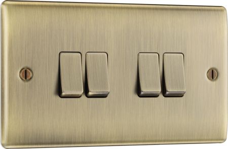BG Nexus Metal Antique Brass 16AX 4 Gang 2-Way Light Switch | NAB44