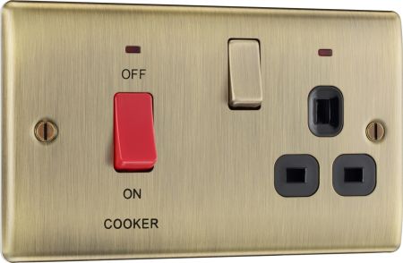 BG Nexus Metal Antique Brass 45A Cooker Switch & 13A Socket Black Insert | NAB70B