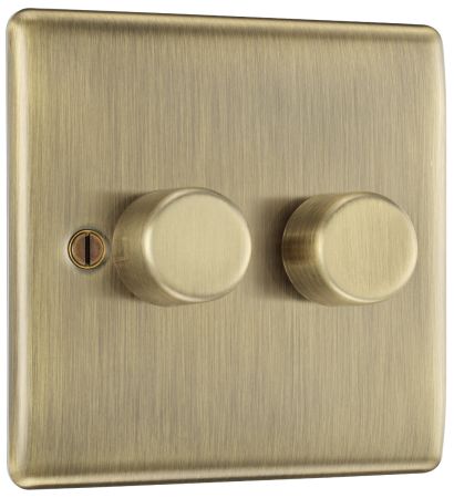 BG Nexus Metal Antique Brass 2 Gang 2 Way Trailing Edge 200W Dimmer | NAB82