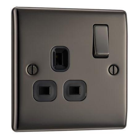 BG Nexus Metal Black Nickel 13A 1 Gang Switched Plug Socket | NBN21B