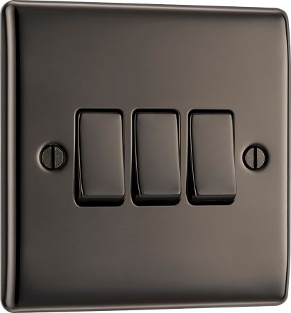 BG Nexus Metal Black Nickel Single 3 Gang 2 Way Light Switch | NBN43