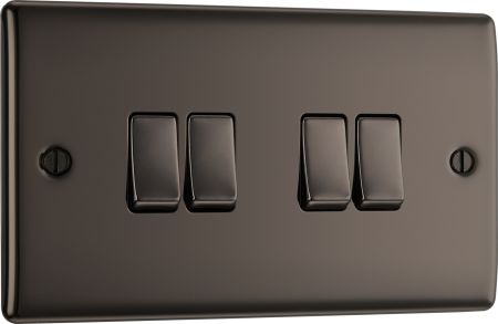 BG Nexus Metal Black Nickel Single 4 Gang 2 Way Light Switch | NBN44